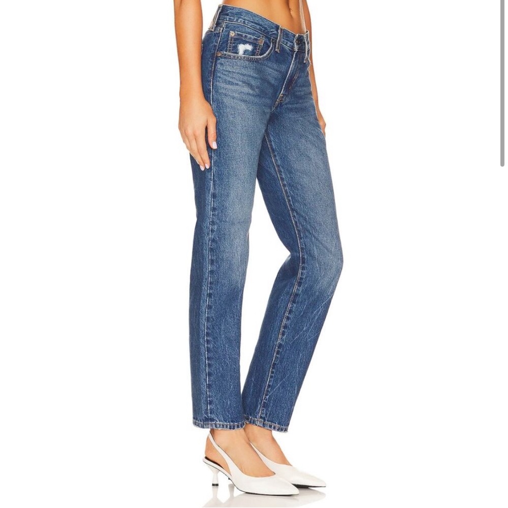 Levi's Premium Middy Mid-Rise Straight Leg Jeans Dark Blue Wash Women's …